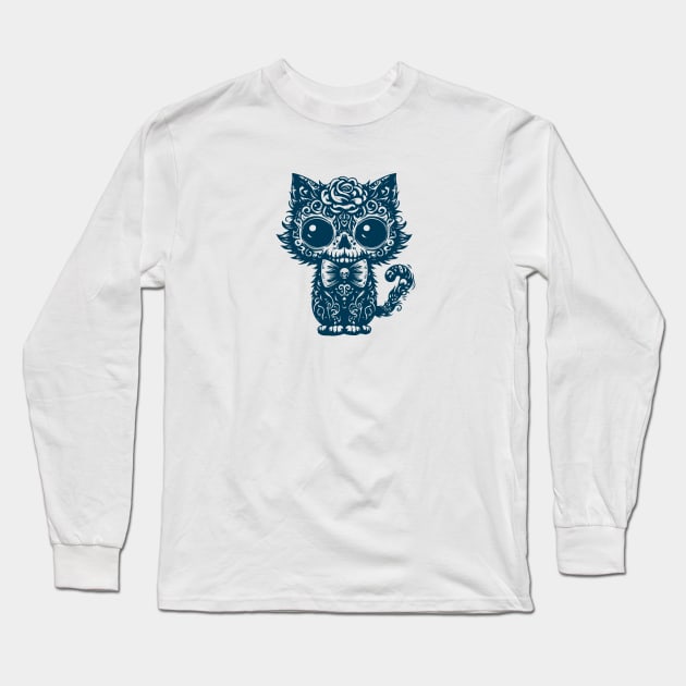 Gothic kitten with rose Long Sleeve T-Shirt by AnnArtshock